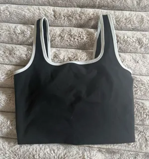 Abercrombie Women’s Black Sports Crop Bra with White Trim thumbnail 1