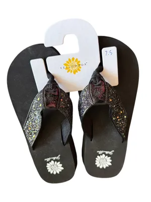 Yellow Box Ferdy Black Glitter Flip Flops Women’s Sz 7.5 NWOT Sparkle Sandals thumbnail 1