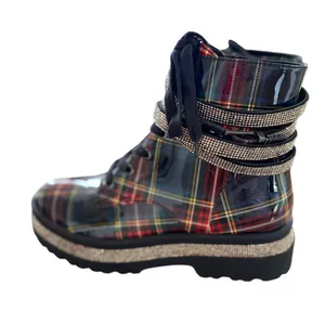 Jessica Simpson Ebrina Tartan Red Green Black Rhinestone Embellished Combat Boot thumbnail 5