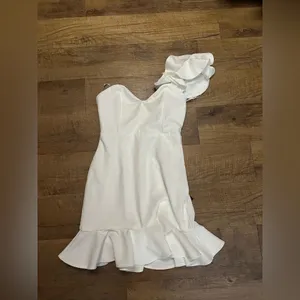 Lulus Captivate Me White One-Shoulder Ruffled Trumpet Mini Dress thumbnail 5