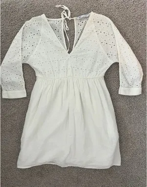 ZARA Eyelet Dress White thumbnail 1