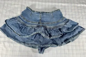 Denim Tiered Ruffled Skort High Waist Shorts Mini Skirt Medium Wash - Size XS thumbnail 1