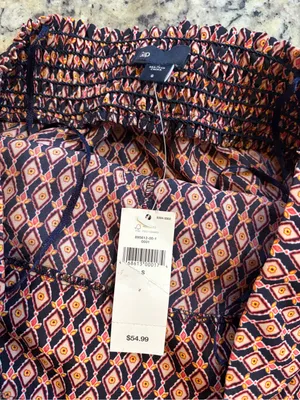 GAP Coral and Navy Strapless Printed Ruffle Dress thumbnail 4