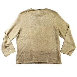 Ann Taylor Gold Shimmer Knit Crewneck Cardigan Sweater Women's Large EUC thumbnail 2