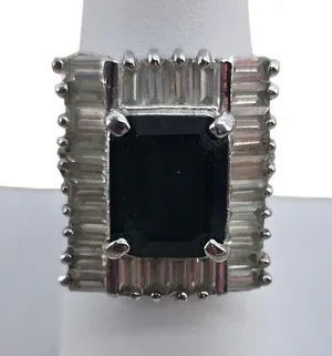 Unbranded Statement Ring Womens Size 8.25 Ballerina Halo Blue Silver Tone EUC thumbnail 1