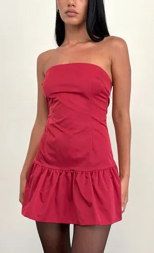 Motel Rocks Denama Puffball Mini Dress in Deep Red thumbnail 1