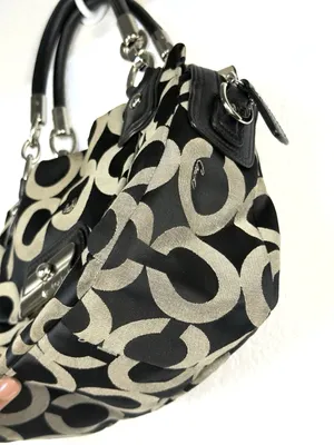 Coach Kristin 16779 Op Art Signature Y2K Satchel Black Khaki Leather Bag thumbnail 11