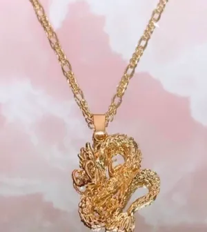 NEW Dragon Charm Pendant Necklace Gold thumbnail 1