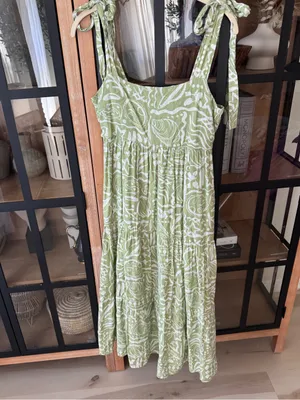 Blu Pepper midi dress bows olive tropical doodles tie straps square neck tiered thumbnail 8