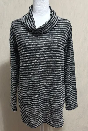 J.Jill Tunic Sweater Black White Striped Cowl Neck Lightweight Semi-Sheer Knit S thumbnail 1