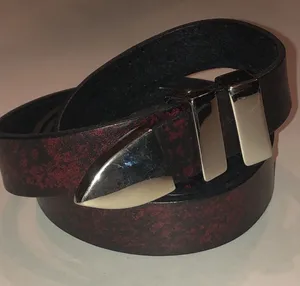 Deep Red Faux Leather Belt with Silver Tone Hardware thumbnail 1