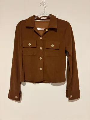 Zeagoo Fashion Cropped courdoroy Shacket Button‎ Down Crop Jacket brown size XS thumbnail 2