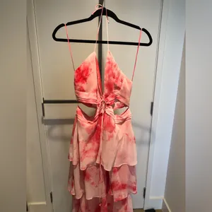 Luxxel Pink Tie Dye Tiered Halter Maxi Dress Size L thumbnail 4