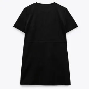 Zara Black Faux Suede Round Neck Short Sleeve Casual Mini T-Shirt Dress Size M thumbnail 13