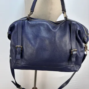 Ora Delphine Adele Satchel Bag Crossbody‎ Purse Royal Blue Pebbled Leather thumbnail 7