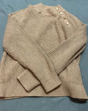J.Crew Rib-Knit Mockneck Sweater Size M Tan Cotton Blend Button Shoulder thumbnail 5