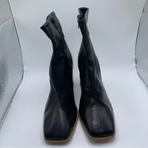 Free People Sienna Ankle Boot black leather heel square toe size 37 6-6.5 1516 thumbnail 3