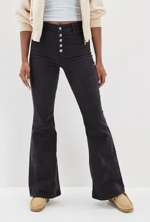 American Eagle Stretch Corduroy Super High-Waisted Flare Pant in Night Time Navy thumbnail 1
