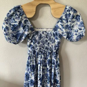 Abercrombie & Fitch Emerson Floral Midi Dress Size XS Blue Puff‎ Sleeve Cottage thumbnail 8