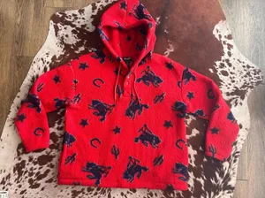Wrangler Red Hooded Fleece Pullover with Navy Western print thumbnail 1
