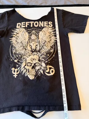DEFTONES reworked graphic Tee, one of a kind, black and tan, cotton, size S thumbnail 6