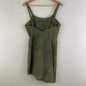 ARTURO Vintage 90s Army Green Suede Leather Grunge Asymmetrical Hem Mini Dress thumbnail 4