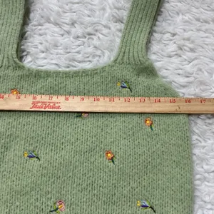 English Factory Knit Tank Top Green Floral Embroidered Square Neck Medium thumbnail 7