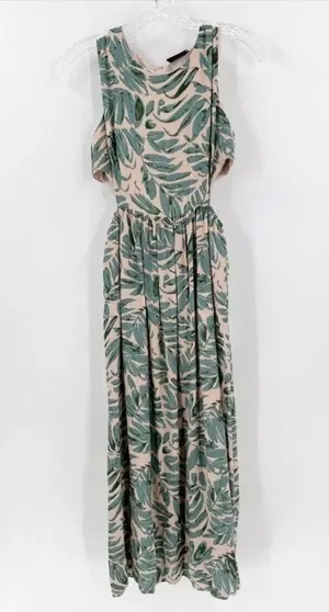 MIOU MUSE Isla Tropic Cutout Dress Green/Cream Size Small thumbnail 2