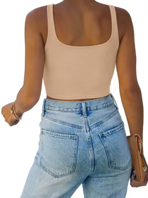 ReoRia Beige Square Neck Crop Tank thumbnail 2