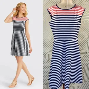 Draper James Stripe Ponte‎ A-Line Dress Navy Coral thumbnail 2