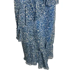 Alice + Olivia Olympia Blue Floral Print Silk Ruffled Asymmetric Midi Dress 2 thumbnail 7