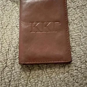 Brown Leather ID Card Holder with Keyring kappa kappa gamma thumbnail 6