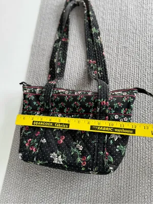 Vintage Handmade Quilted Sewing Bag Black Cherry Print thumbnail 3