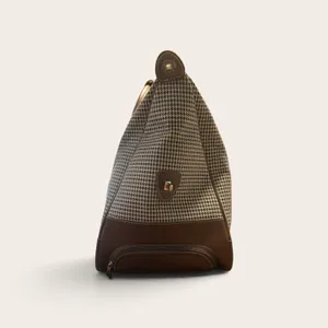 Vintage London Fog Brown Houndstooth Travel Tote with Leather Trim thumbnail 2