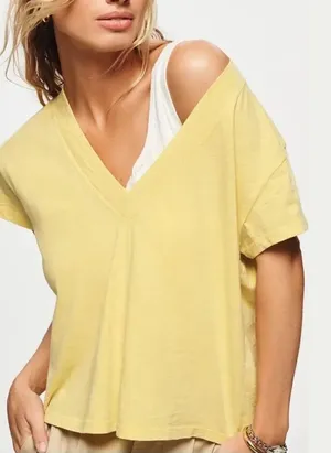 Anthropologie Pilcro Boxy Plunge V-Neck Tee Shirt Yellow Women’s Small thumbnail 1
