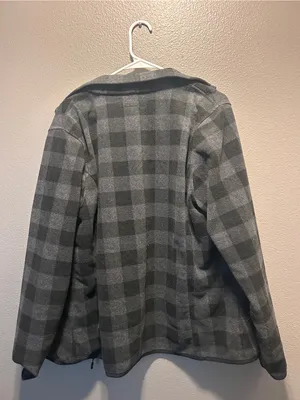 Amazon Essentials Women Full Zip Fleece Jacket Charcoal Gray Buffalo Plaid XL thumbnail 2