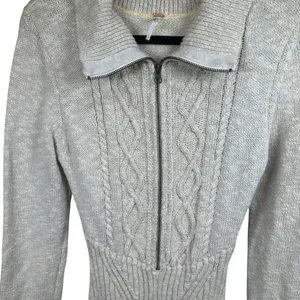 Free People Mont Blanc Mini Dress Cable‎ Knit Zip Quiet Luxury Bodycon M Oatmeal thumbnail 9