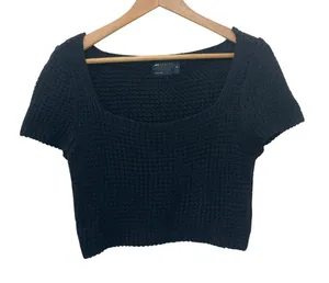 Asos Designs Grunge Emo Whimsigoth Black Knit Crochet Sweater Crop Top Medium thumbnail 1