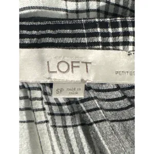 LOFT Womens S Petite Black White Plaid Blouse Split Neck thumbnail 4