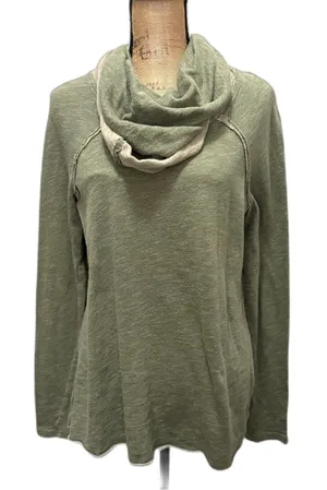 Free People Beach Cocoon Cowl Neck Top Olive Green Slub Knit Slouchy Size Medium thumbnail 1