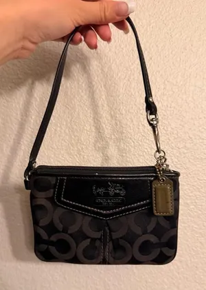 Vintage Black Coach Wristlet with Purple Interior thumbnail 1