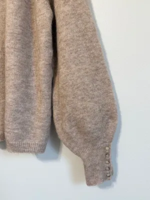 Sézane Louisa Jumper Sweater Size XL Tan Neutral Tan Balloon Sleeve Button Crew thumbnail 6