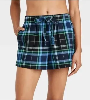 Auden NWT Women's Blue Plaid Flannel Pajama Sleep Shorts Size XS thumbnail 1