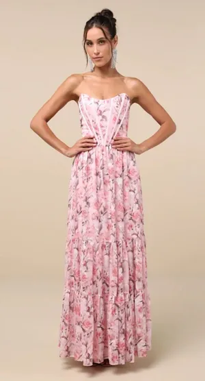 NWOT Lulus special moment pink flora dress thumbnail 1
