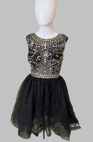 Black Embellished Beaded Cocktail Dress Size 2 thumbnail 1