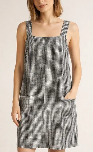 Abercrombie & Fitch Black White Houndstooth Pinafore‎ Mini Dress Pockets Medium thumbnail 1