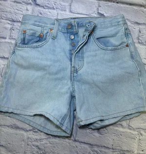 Levi's 501 Mid Thigh Shorts Women 27 Blue Denim Light Wash Button Fly Mom Jean thumbnail 1