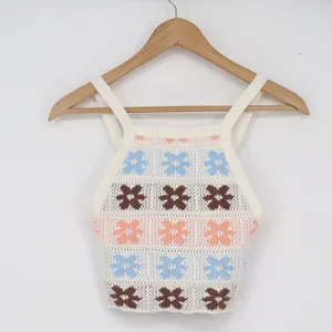 Hippie Rose Tank Top Womens XS Crochet Floral Multi Color Boho Cropped Excellent thumbnail 2