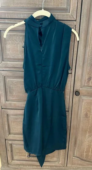 Hello Molly Mini Dress Teal Ruched Satin thumbnail 2
