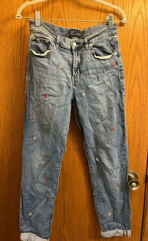 GAP Flower Embroidered Girlfriend Jeans thumbnail 1